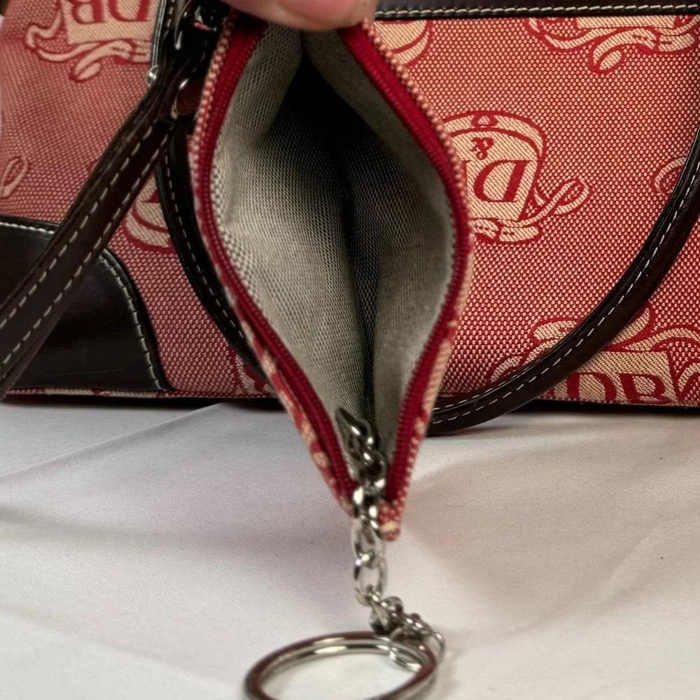 Dooney &‎ Bourke Red and Cream Donegal Crest Domed Satchel